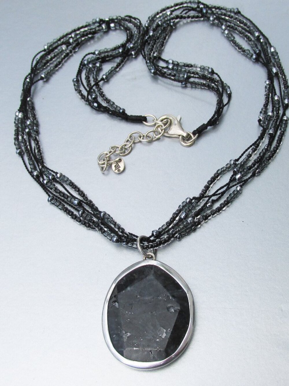 Retired SILPADA "Stormy Night" Sterling Chalcedony Pendant Silk Necklace N1895
